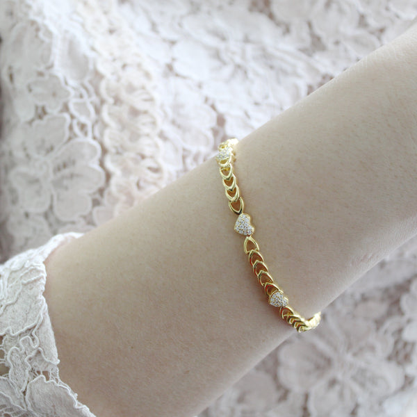 Heart Bracelet in 925 Sterling Silver Yellow Gold - Prime and Pure