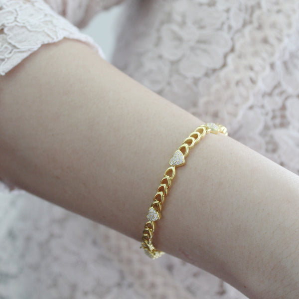 Heart Bracelet in 925 Sterling Silver Yellow Gold - Prime and Pure