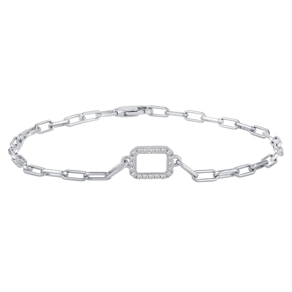 1/6 Cttw CZ Pave Rectangle Link Chain 7" Bracelet in 925 Sterling Silver