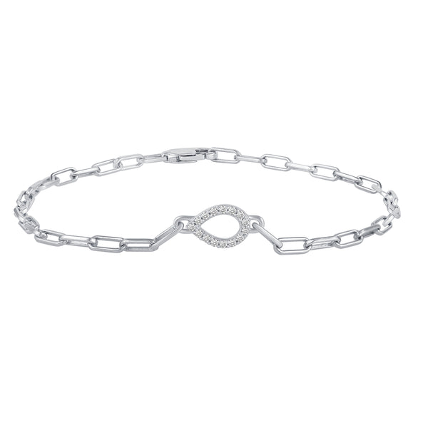 1/6 Cttw CZ Pave Teardop Link Chain 7" Bracelet in 925 Sterling Silver