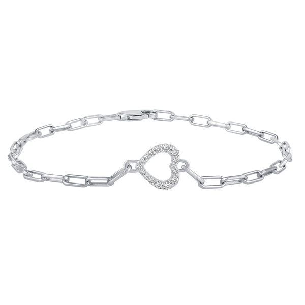 1/5 Cttw CZ Pave Heart Link Chain 7" Bracelet in 925 Sterling Silver