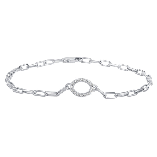 1/6 Cttw CZ Pave Oval Link Chain 7" Bracelet in 925 Sterling Silver