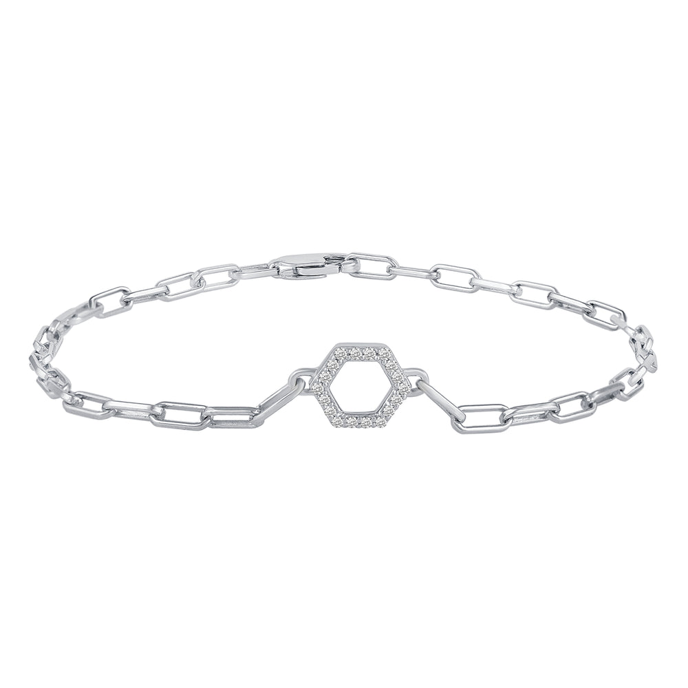 1/5 Cttw CZ Pave Heart Link Chain 7 Bracelet in 925 Sterling Silver