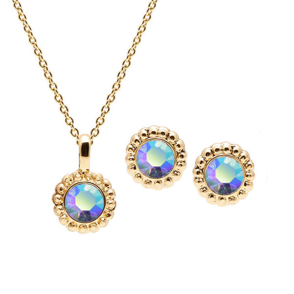 Earring Pendant Set with Swarovski Crystals in Yellow Gold Plating