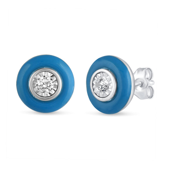 1/5 CTW CZ Removable Jacket Enamel Miracle Plate Stud Earrings in 925 Sterling Silver BLUE