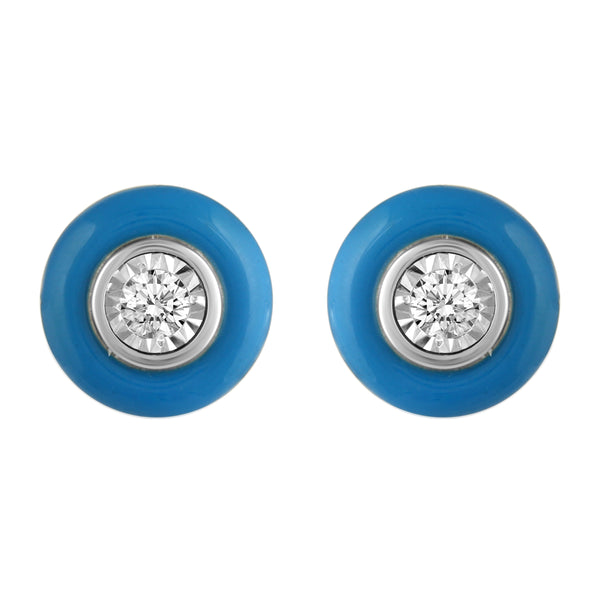 1/5 CTW CZ Removable Jacket Enamel Miracle Plate Stud Earrings in 925 Sterling Silver BLUE