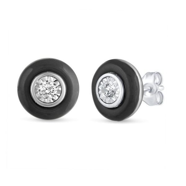 1/5 CTW CZ Removable Jacket Enamel Miracle Plate Stud Earrings in 925 Sterling Silver BLACK