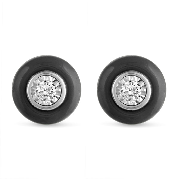 1/5 CTW CZ Removable Jacket Enamel Miracle Plate Stud Earrings in 925 Sterling Silver BLACK