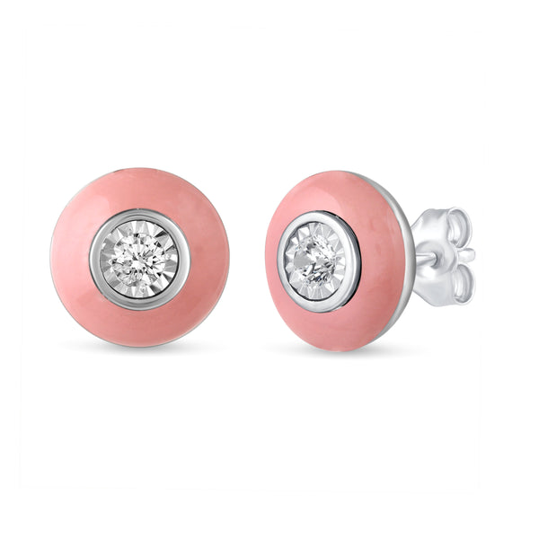 1/5 CTW CZ Removable Jacket Enamel Miracle Plate Stud Earrings in 925 Sterling Silver PINK