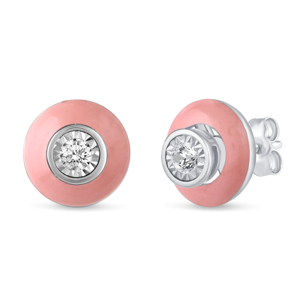 1/5 CTW CZ Removable Jacket Enamel Miracle Plate Stud Earrings in 925 Sterling Silver PINK