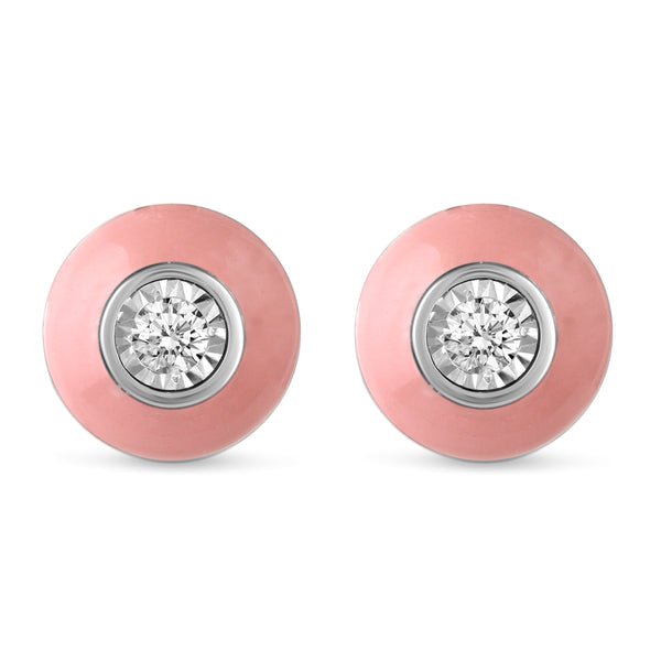 1/5 CTW CZ Removable Jacket Enamel Miracle Plate Stud Earrings in 925 Sterling Silver PINK