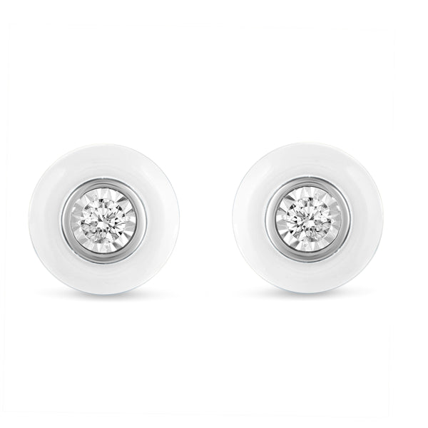 1/5 CTW CZ Removable Jacket Enamel Miracle Plate Stud Earrings in 925 Sterling Silver WHITE