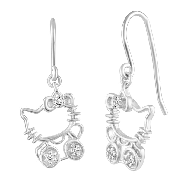 Prime and Pure 1/10 ctw CZ Hello Kitty Earrings set in 925 Sterling Silver