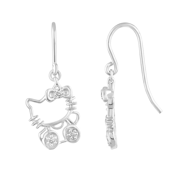 Prime and Pure 1/10 ctw CZ Hello Kitty Earrings set in 925 Sterling Silver