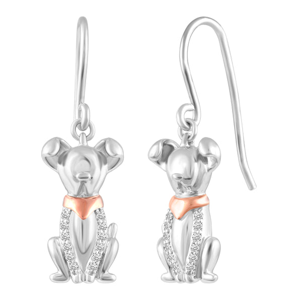 Prime and Pure 1/10 ctw CZ Dog Puppy Earrings set in 925 Sterling Silver