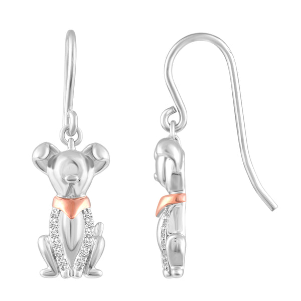 Prime and Pure 1/10 ctw CZ Dog Puppy Earrings set in 925 Sterling Silver