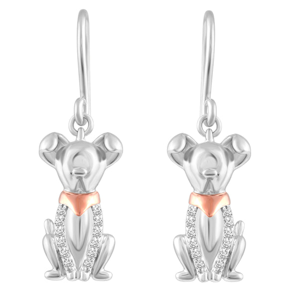 Prime and Pure 1/10 ctw CZ Dog Puppy Earrings set in 925 Sterling Silver