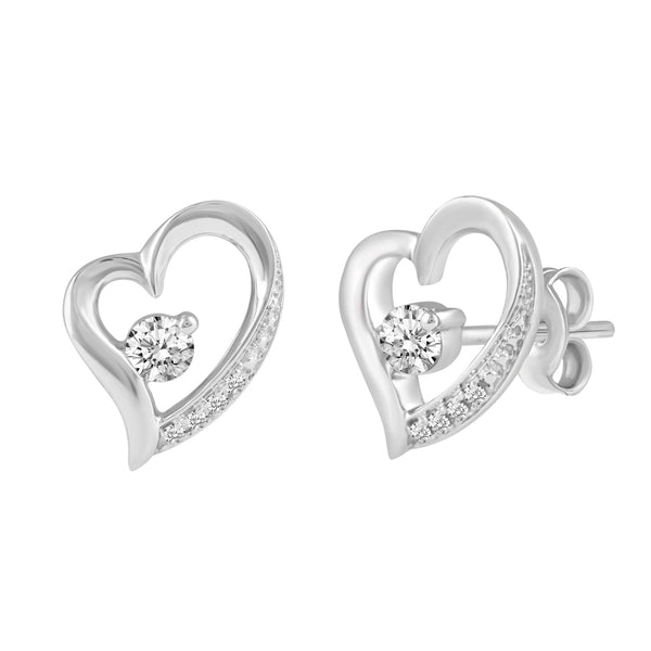 Prime and Pure 1/4ctw CZ Heart Earrings set in 925 Sterling Silver