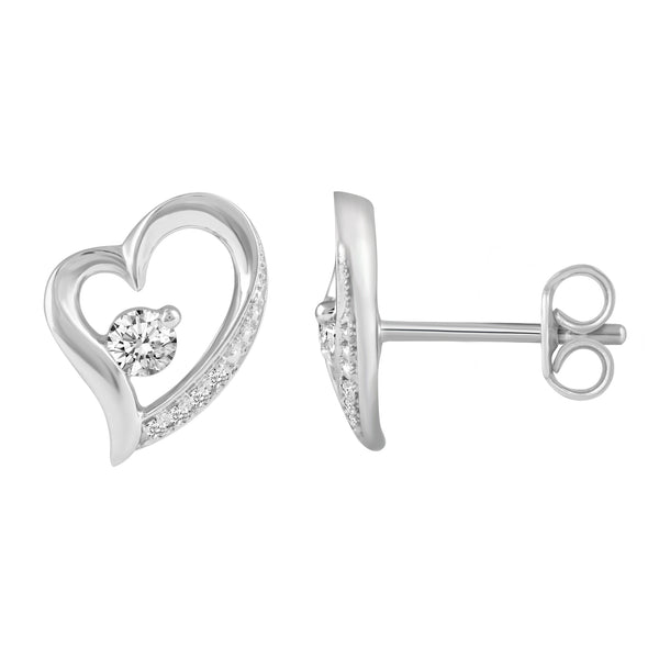 Prime and Pure 1/4ctw CZ Heart Earrings set in 925 Sterling Silver