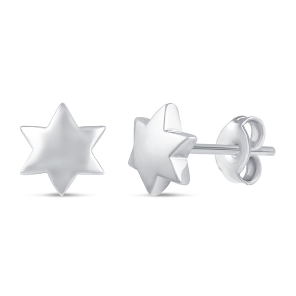 Solid Disk Plain Star Stud Earrings in 925 Sterling Silver - Prime and Pure