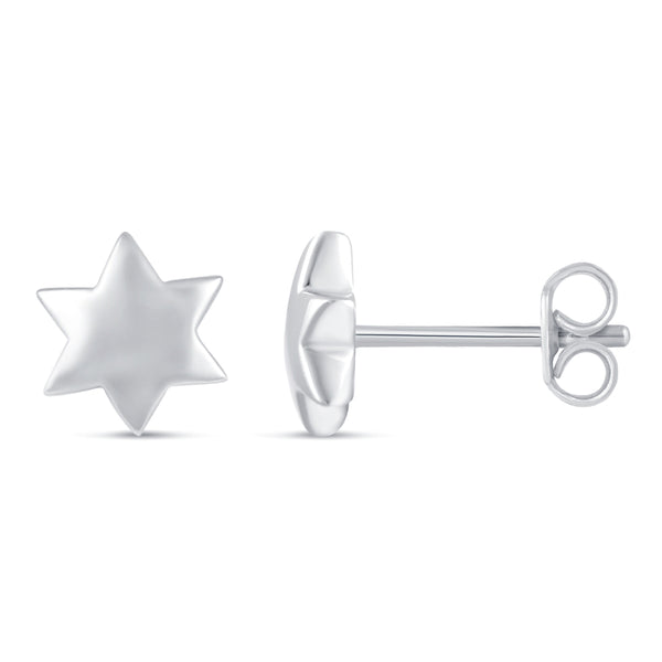 Solid Disk Plain Star Stud Earrings in 925 Sterling Silver - Prime and Pure