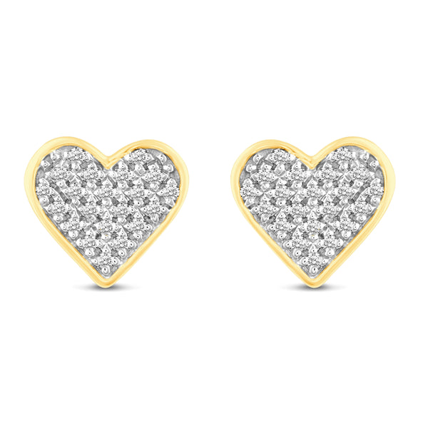 Yellow-tone Heart Love Cluster Stud Earrings in 925 Sterling Silver - Prime and Pure