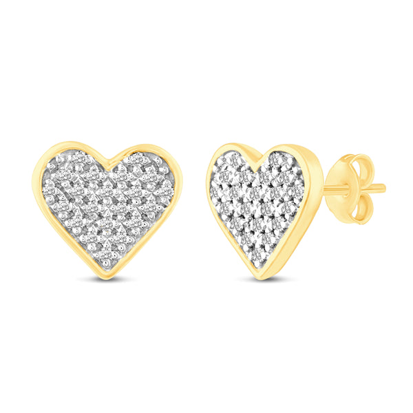 Yellow-tone Heart Love Cluster Stud Earrings in 925 Sterling Silver - Prime and Pure