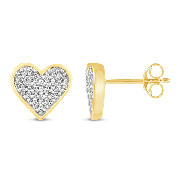 Yellow-tone Heart Love Cluster Stud Earrings in 925 Sterling Silver - Prime and Pure