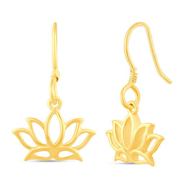 Open Lotus Flower Charm Drop Dangle Swing Earrings in 925 Sterling Silver - Prime and Pure