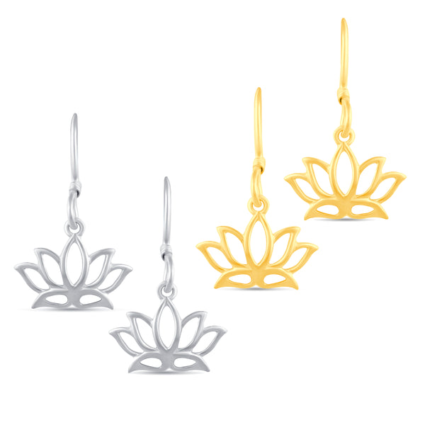 Open Lotus Flower Charm Drop Dangle Swing Earrings  sterlingsilver primeandpure