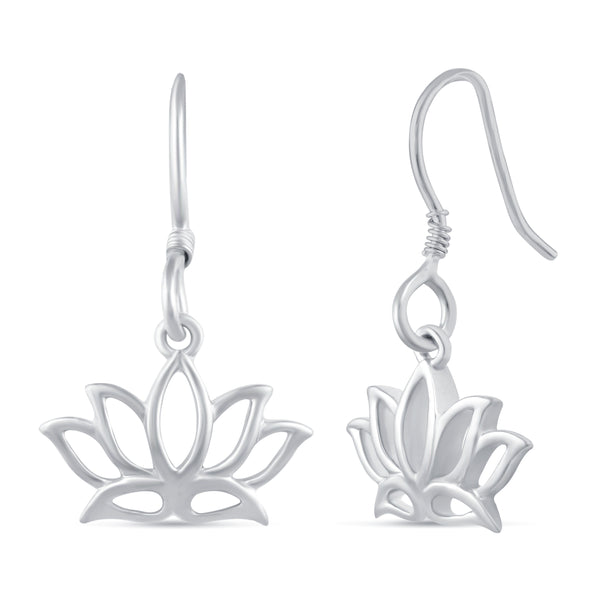 Open Lotus Flower Charm Drop Dangle Swing Earrings in 925 Sterling Silver - Prime and Pure