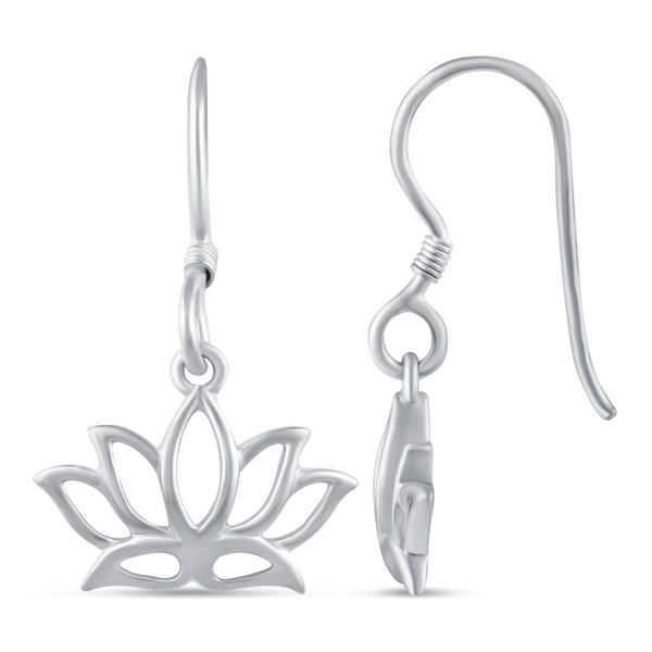 Open Lotus Flower Charm Drop Dangle Swing Earrings in 925 Sterling Silver - Prime and Pure