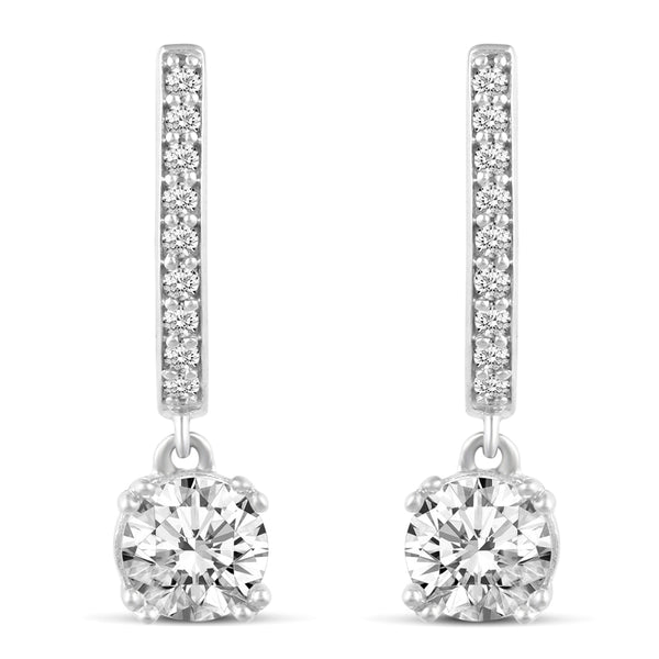 3 Sizes Round Cut Sparkly Drop Dangle Hoop Huggies Earrings in 925 Sterling Silver - Prime and Pure