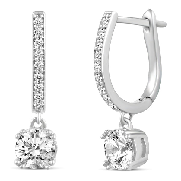 3 Sizes Round Cut Sparkly Drop Dangle Hoop Huggies Earrings in 925 Sterling Silver - Prime and Pure