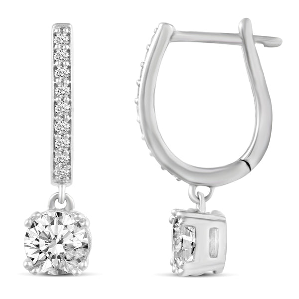 3 Sizes Round Cut Sparkly Drop Dangle Hoop Huggies Earrings in 925 Sterling Silver - Prime and Pure