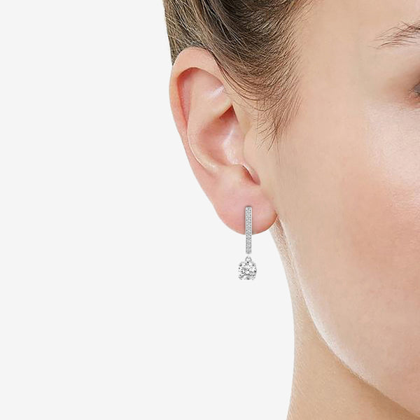 3 Sizes Round Cut Sparkly Drop Dangle Hoop Huggies Earrings in 925 Sterling Silver - Prime and Pure