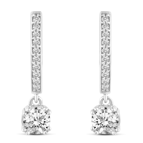 3 Sizes Round Cut Sparkly Drop Dangle Hoop Huggies Earrings in 925 Sterling Silver - Prime and Pure