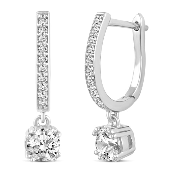 3 Sizes Round Cut Sparkly Drop Dangle Hoop Huggies Earrings in 925 Sterling Silver - Prime and Pure