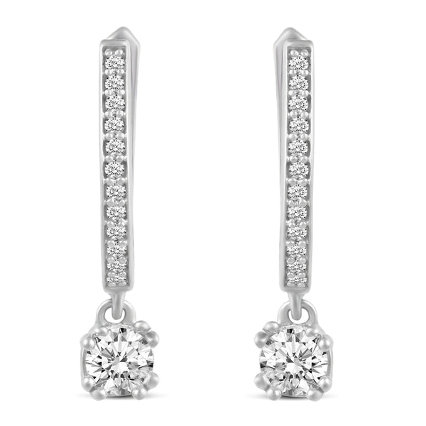 3 Sizes Round Cut Sparkly Drop Dangle Hoop Huggies Earrings in 925 Sterling Silver - Prime and Pure