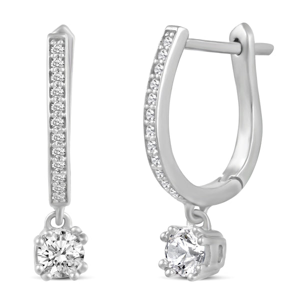 3 Sizes Round Cut Sparkly Drop Dangle Hoop Huggies Earrings in 925 Sterling Silver - Prime and Pure