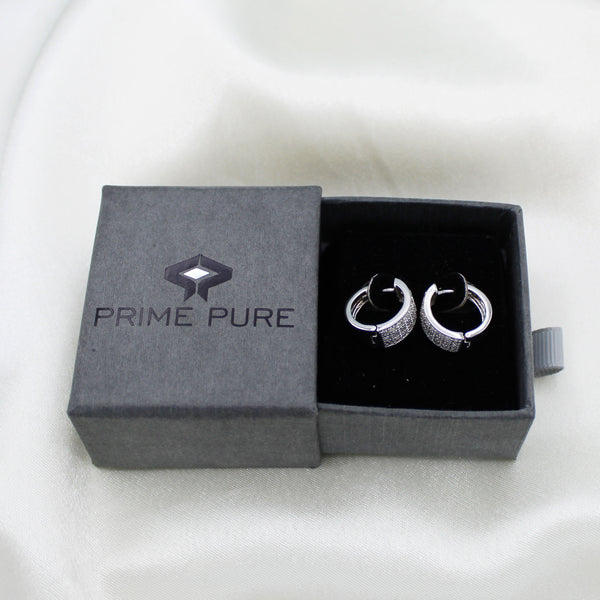 Pave Hoop Earrings Haggies in 925 Sterling Silver