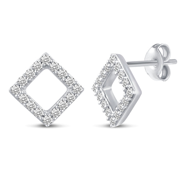 Pave Cluster Square Shape Stud Earrings in 925 Sterling Silver - Prime and Pure