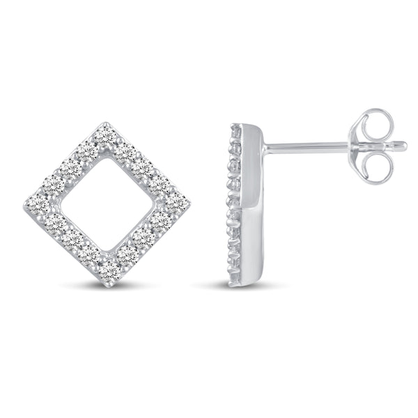 Pave Cluster Square Shape Stud Earrings in 925 Sterling Silver - Prime and Pure