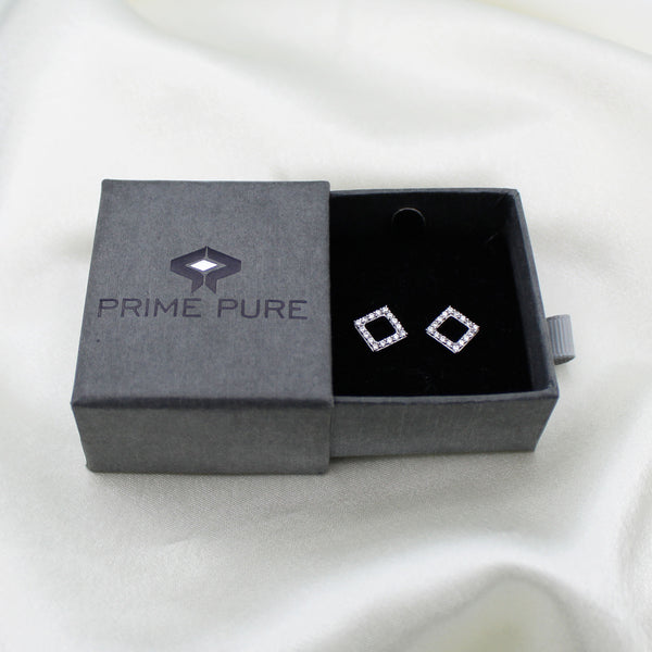 Pave Cluster Square Shape Stud Earrings in 925 Sterling Silver