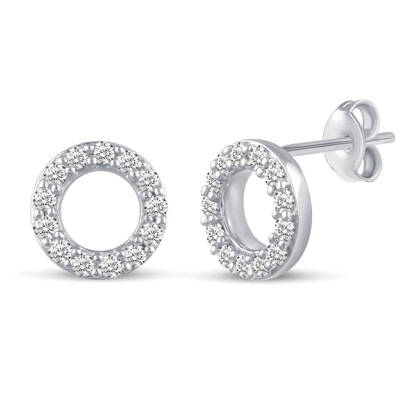 Pave Cluster Circle Shape Stud Earrings in 925 Sterling Silver - Prime and Pure