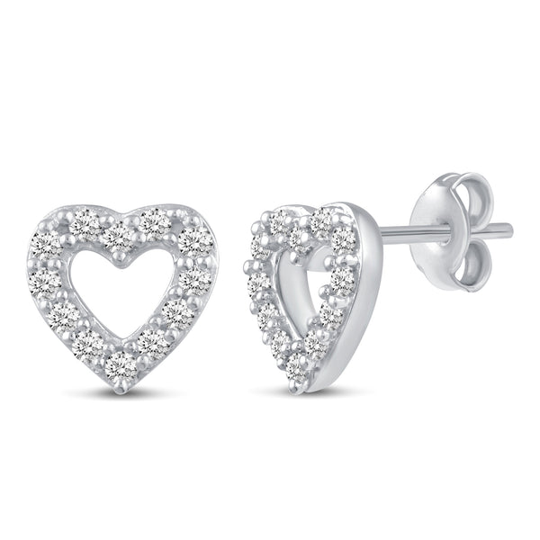 Pave Cluster Heart Shape Stud Earrings in 925 Sterling Silver - Prime and Pure