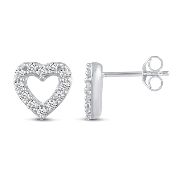 Pave Cluster Heart Shape Stud Earrings in 925 Sterling Silver - Prime and Pure