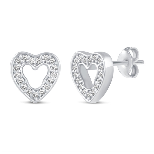 Pave Cluster Mini Heart Shape Stud Earrings in 925 Sterling Silver - Prime and Pure