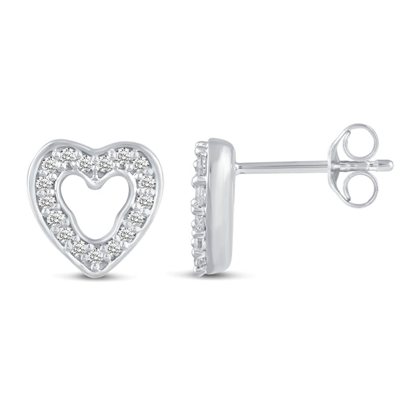 Pave Cluster Mini Heart Shape Stud Earrings in 925 Sterling Silver - Prime and Pure