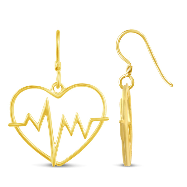 Hollow Heartbeat Wellness Heart Shape Drop Dangle Earrings in 925 Sterling Silver Yellow Gold - Prime and Pure